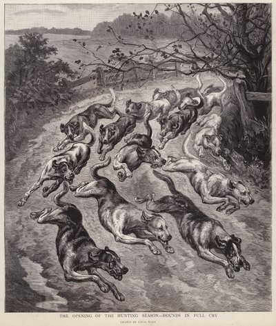 Honden in volle vaart aan het begin van het jachtseizoen door Louis Wain