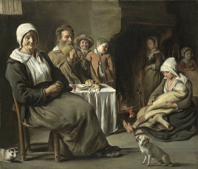 Boereninterieur met een oude fluitspeler door Louis le Nain
