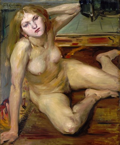 Naakt meisje op een tapijt door Lovis (1858-1925) Corinth