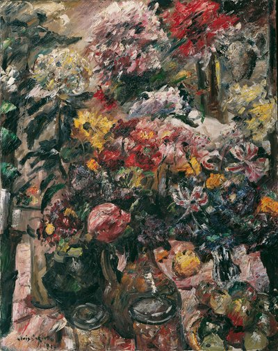 Stilleven met chrysanten en amaryllis door Lovis Corinth