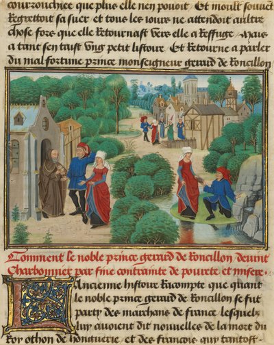 Gerard en Bertha vinden voedsel in een hermitage door Loyset Liedet