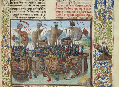 De zeeslag bij Guernsey, 1342, ca. 1470-1475 door Loyset Liedet