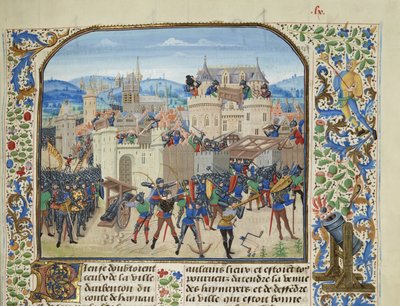 Willem II, Graaf van Henegouwen neemt en vernietigt Aubenton, 1340, ca. 1470-1475 door Loyset Liedet