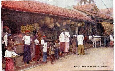 Inheemse boetiek of winkel, Ceylon, ca. 1900-20 (handgekleurde foto) door Ltd. Ceylon Plâté