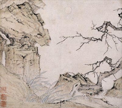 Narcissus, pruimenboom in een landschap door Lu Zhi