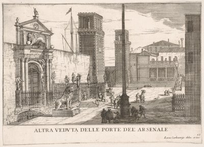 Poort van de scheepswerf en het arsenaalcomplex Arsenale, Venetië door Luca Carlevarijs
