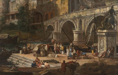 Uitzicht op een rivierhaven, Tussen 1690 en 1699 door Luca Carlevaris