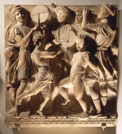 Laudate Eum in timpano (Psalm 150, Laudate Dominum), paneel met drummers door Luca Della Robbia