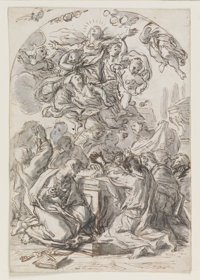 Tenhemelopneming van de Maagd; verso: Hoofd van een vrouw met kind door Luca Giordano