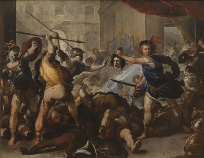 Perseus verandert Phineas en zijn volgelingen in steen, begin 1680s door Luca Giordano