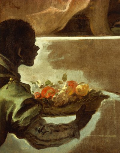 Dienaar presenteert een mand met fruit (detail) door Luca Giordano