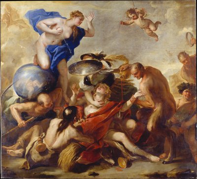 Jongeman verleid door de ondeugden door Luca Giordano