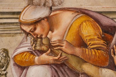 Rouw om de dode Christus tussen de twee heiligen van Orvieto (detail) door Luca Signorelli