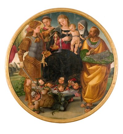 Madonna en Kind tussen Heiligen Tondo Signorelli, 1510-1515 door Luca Signorelli