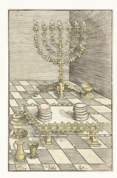 Zevenarmige kandelaar en tafel met het toonbrood door Lucas Cranach