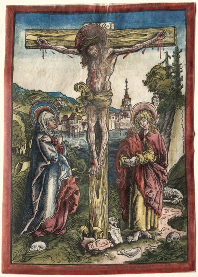 Christus aan het Kruis tussen de Maagd en Sint Jan door Lucas Cranach