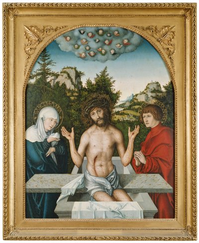 Schmerzensmann zwischen Maria und hl. Johannes door Lucas Cranach