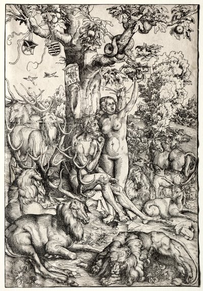 Adam en Eva in het paradijs door Lucas Cranach the Elder
