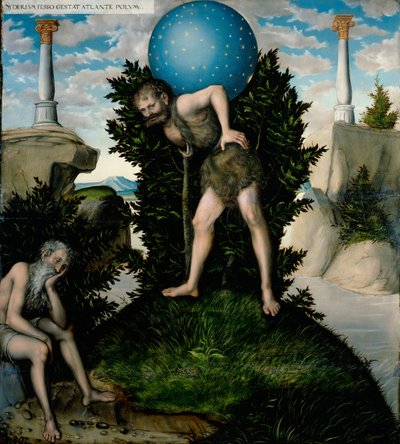 Atlas en Hercules uit De werken van Hercules door Lucas Cranach the Elder