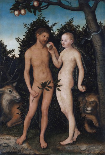 Duits: Adam und Eva im Paradies (Sündenfall) Adam en Eva in het paradijs (De zondeval) door Lucas Cranach the Elder