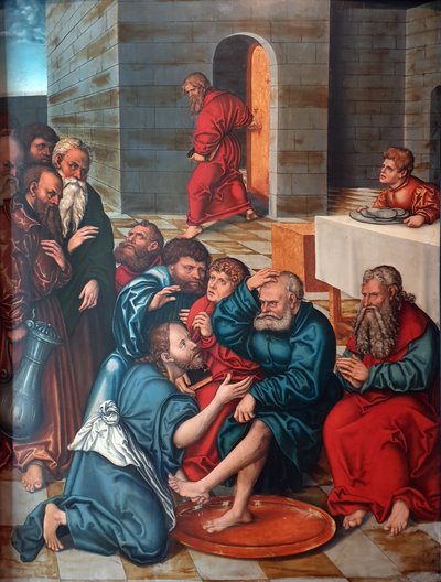 Duits: Die Fußwaschung der Apostel Passiecyclus: Christus wast de voeten van de apostelen door Lucas Cranach the Elder