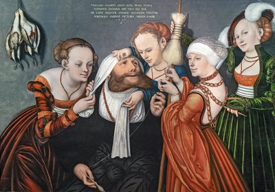 Duits: Herkules bei Omphale Hercules aan het hof van Omphale door Lucas Cranach the Elder