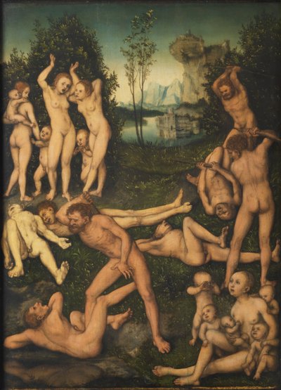 Duits: Kampf nackter Männer und ihre klagenden Frauen De vruchten van jaloezie (Het einde van het zilveren tijdperk) door Lucas Cranach the Elder
