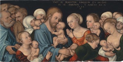 Duits: Lasset die Kindlein zu mir kommen (Christus segnet die Kinder) Laat de kleine kinderen tot Mij komen (Christus zegent de kinderen) door Lucas Cranach the Elder