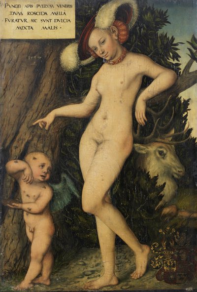 Duits: Venus mit Amor als Honigdieb Venus met Cupido die honing steelt door Lucas Cranach the Elder