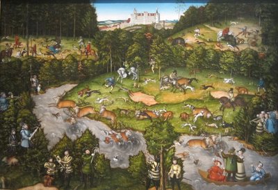 Jacht in de buurt van Kasteel Hartenfels door Lucas Cranach the Elder