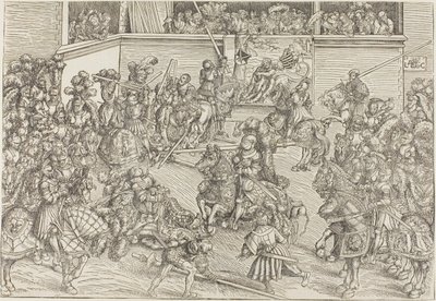 Het tweede toernooi met een wandtapijt met Samson en de leeuw door Lucas Cranach the Elder