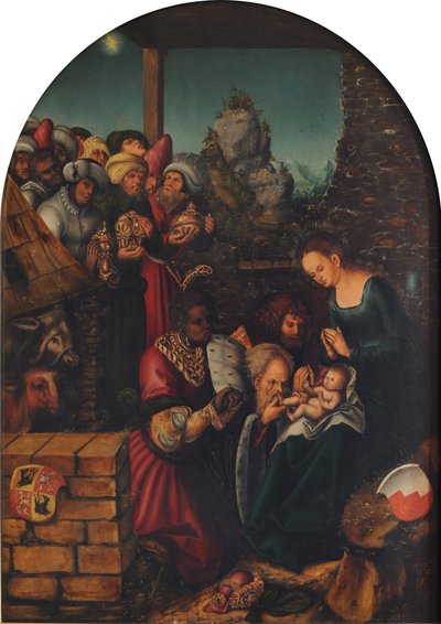 Duits: Die Anbetung der Heiligen Drei Könige De aanbidding van de koningen door Lucas Cranach the Elder and workshop