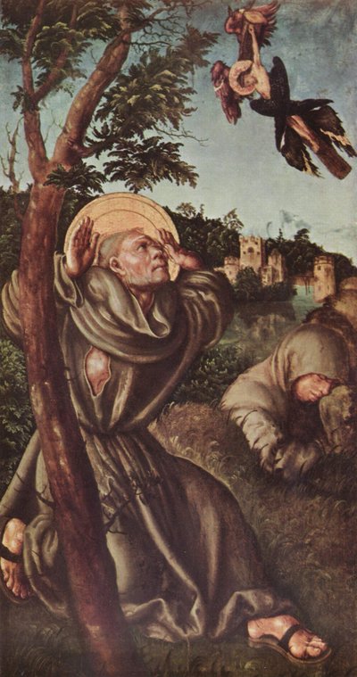 Duits: Die Stigmatisation des hl. Franziskus De stigmatisering van Franciscus door Lucas Cranach the Elder and workshop