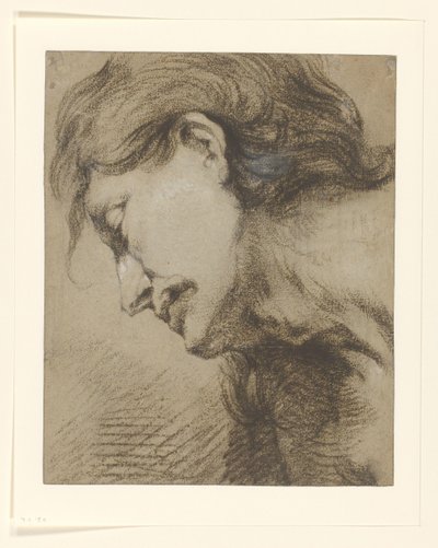 Manskop met lang haar, omlaag kijkend naar links door Lucas Franchoys (attributed to)