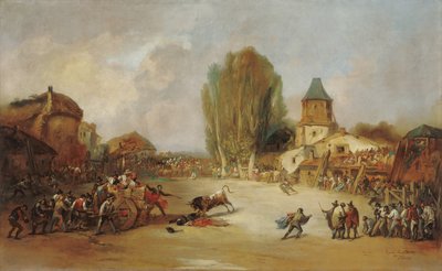 Goring bij een dorpsstierengevecht door Lucas Velázquez