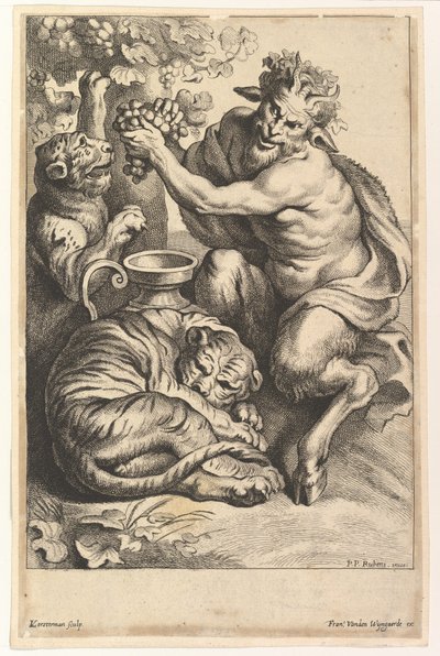 Sater met druiven en twee tijgers, 1614-1679 door Lucas Vorsterman II
