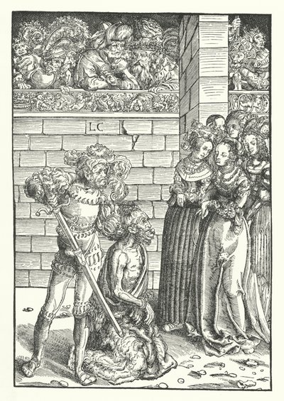 De onthoofding van Johannes de Doper (gravure) door Lucas the Elder (after) Cranach