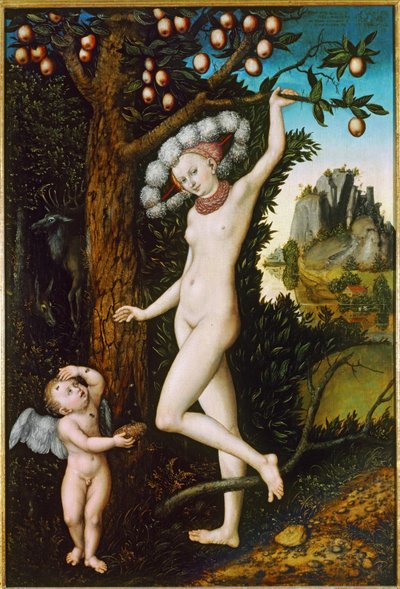 Cupido klaagt bij Venus ... (schilderij op hout) door Lucas the Elder Cranach
