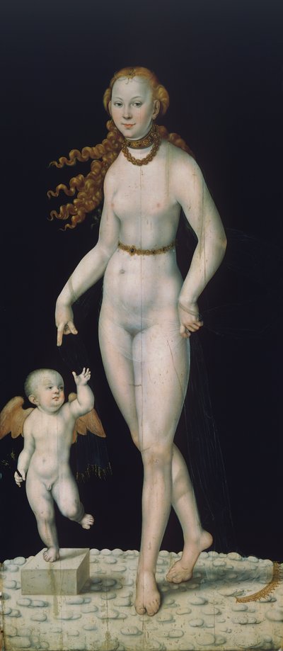 Venus en Cupido, geschilderd op paneel door Lucas the Younger Cranach