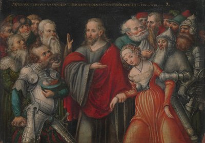 Christus en de Overspelige Vrouw, c.1545-50 door Lucas the Younger studio of Cranach