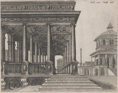 Een Hal met Ionische Zuilen door Lucas van Doetechum and Johannes