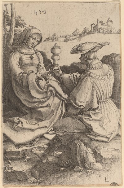 Een edelman en een dame zittend in een landschap door Lucas van Leyden