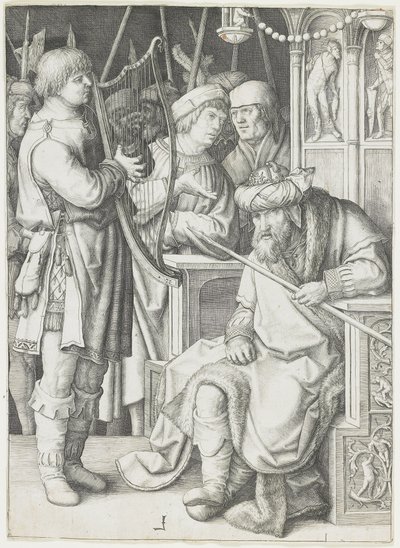 David speelt de harp voor Saul, ca. 1508 door Lucas van Leyden