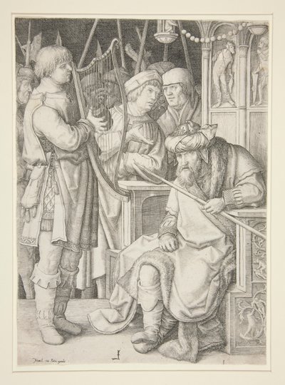 David speelt harp voor Saul door Lucas van Leyden