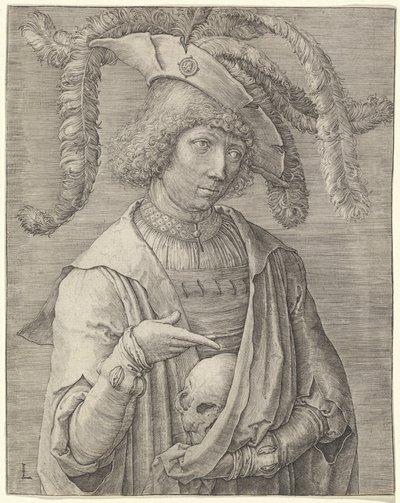 Portret van een jonge man met een schedel door Lucas van Leyden