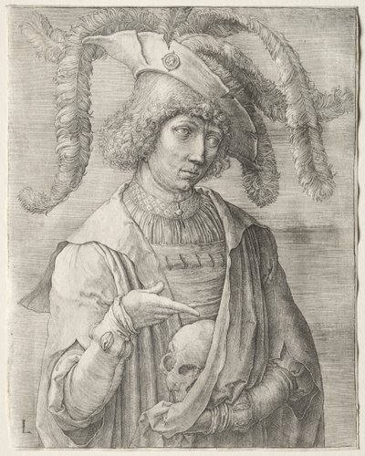 Portret van een jonge man met een schedel, ca. 1519 door Lucas van Leyden
