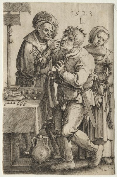De tandarts, 1523 door Lucas van Leyden
