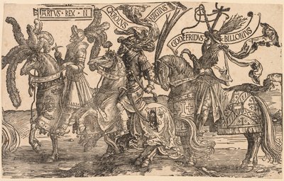 De Negen Helden: Arthur, Karel de Grote (Charlemagne), Godfried van Bouillon door Lucas van Leyden
