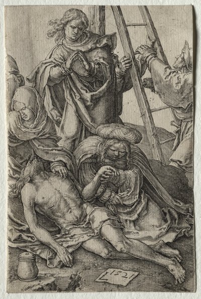 De Passie: Afdaling van het Kruis, 1521 door Lucas van Leyden