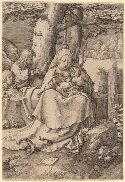 De Maagd en Kind met twee engelen door Lucas van Leyden